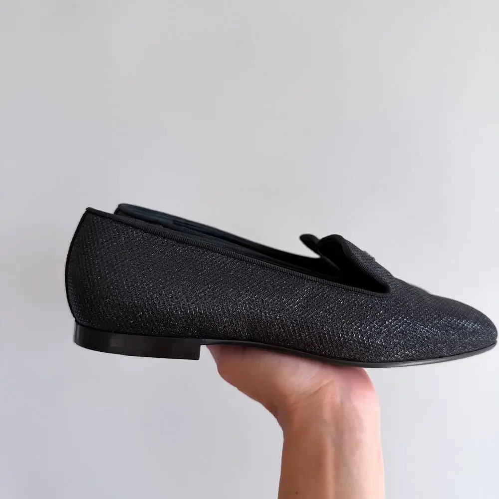Chanel Interlocking CC Logo Glitter Slip On Loafer Flats Black 9 NEW